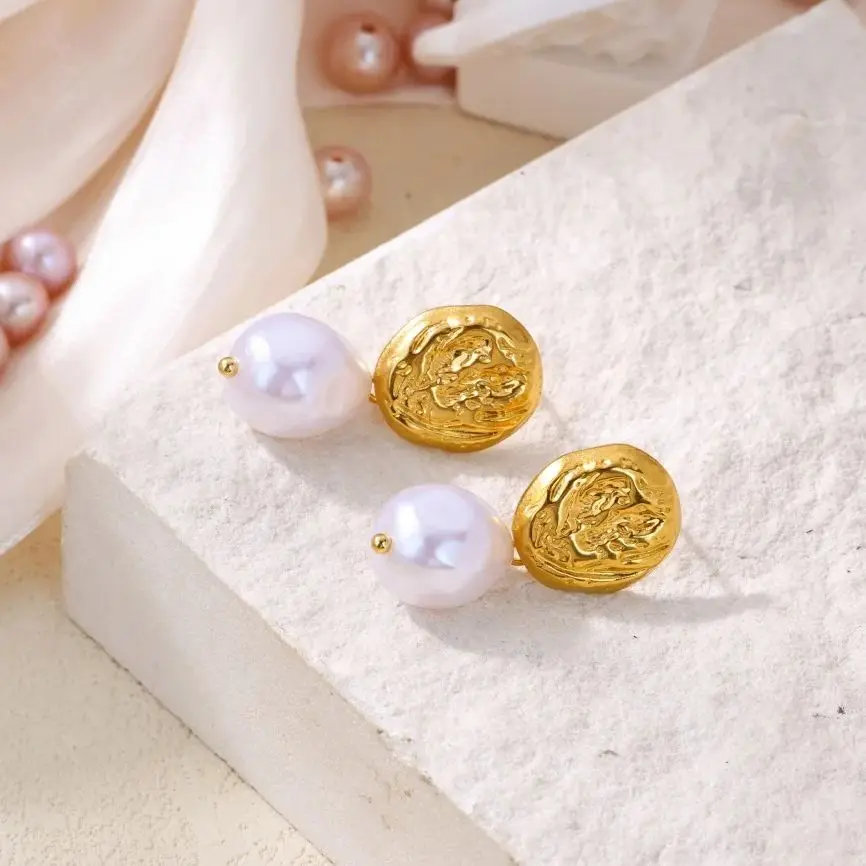 Geometric Pearl Stainless Steel Stud Earrings For Women