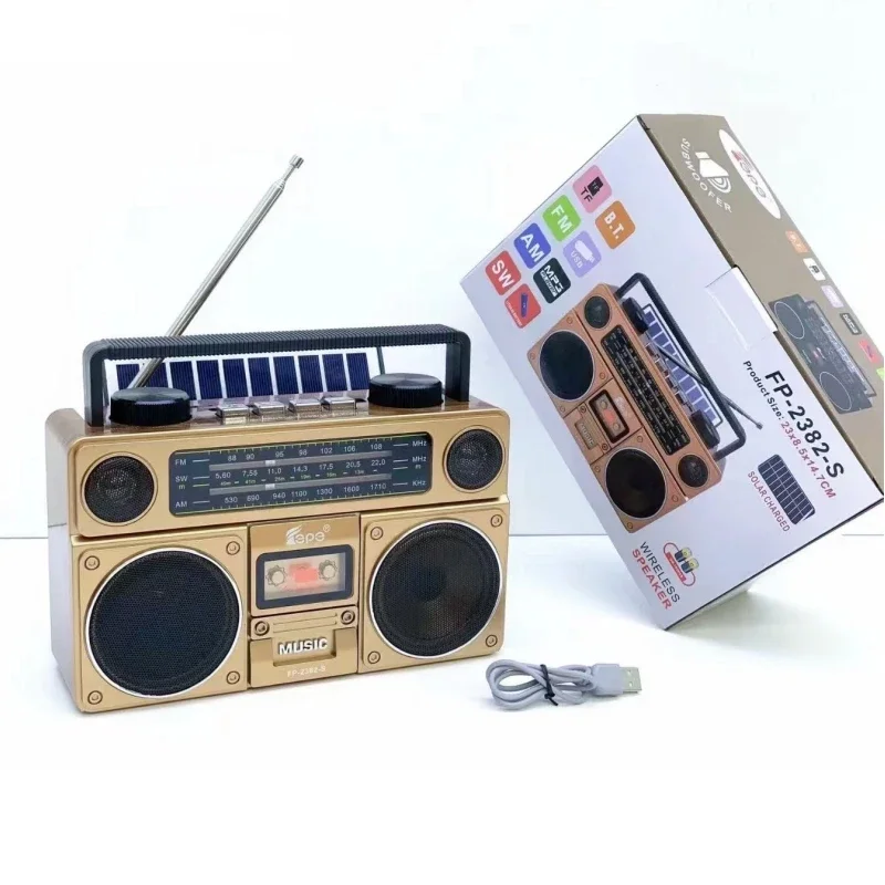Portable Retro Bluetooth Boombox Solar Charging Multifunctional Outdoor Stereo Mobile Player Built-in Speakers FM/AM/SW Radio