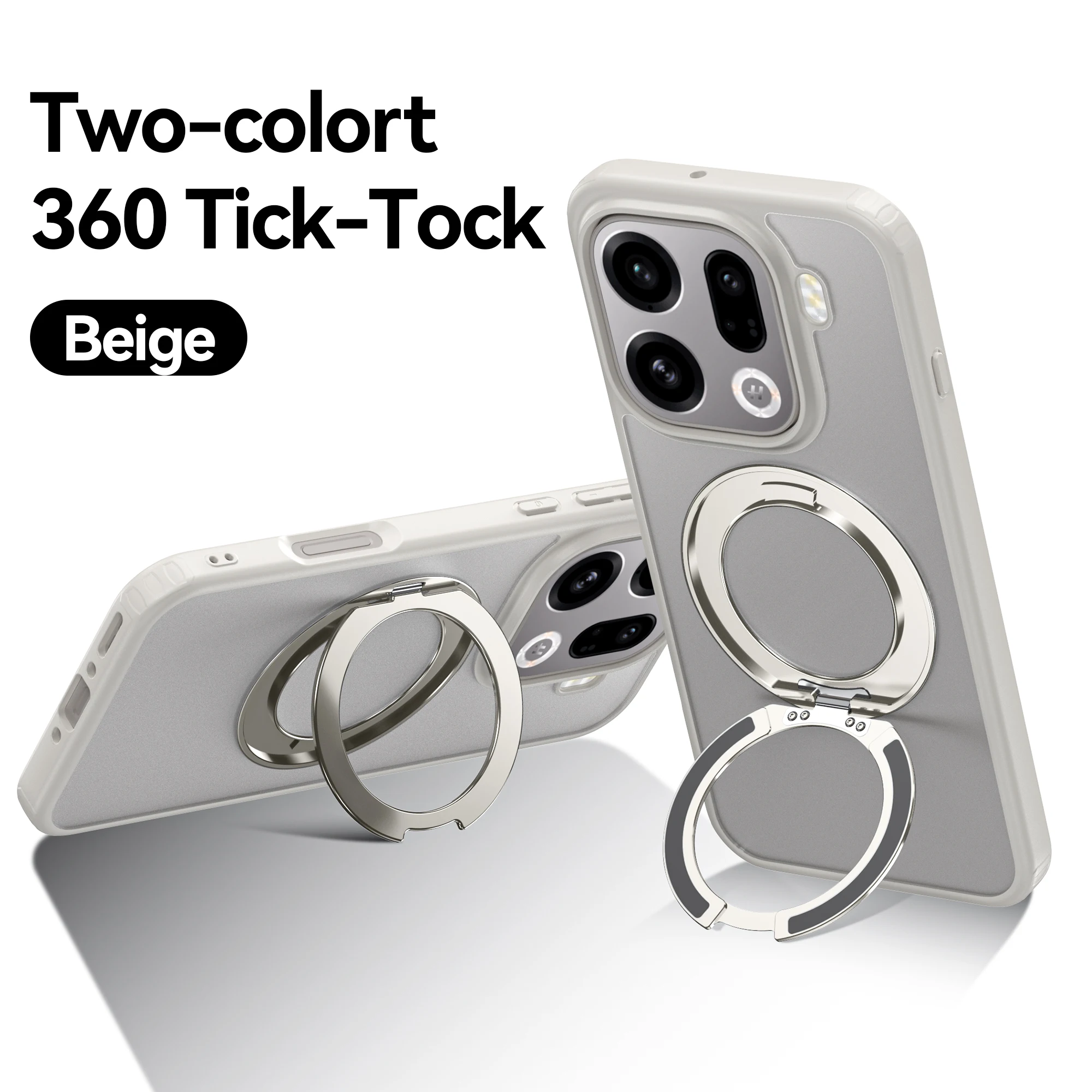 Translucent Shockproof Armor Magnetic Phone Case with 360° Rotating Bracket and Matte Back Cover