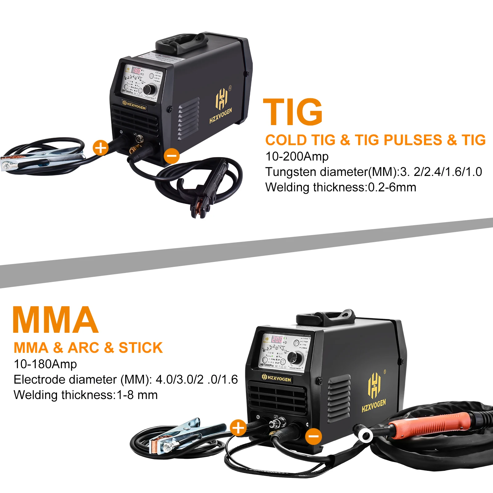 HZXVOGEN 200A Cold Welding Machine HBT2000P TIG ARC Welder with Pulse Cold TIG 2T/4T 1-900ms Adjustment HF TIG Spot TIG 5