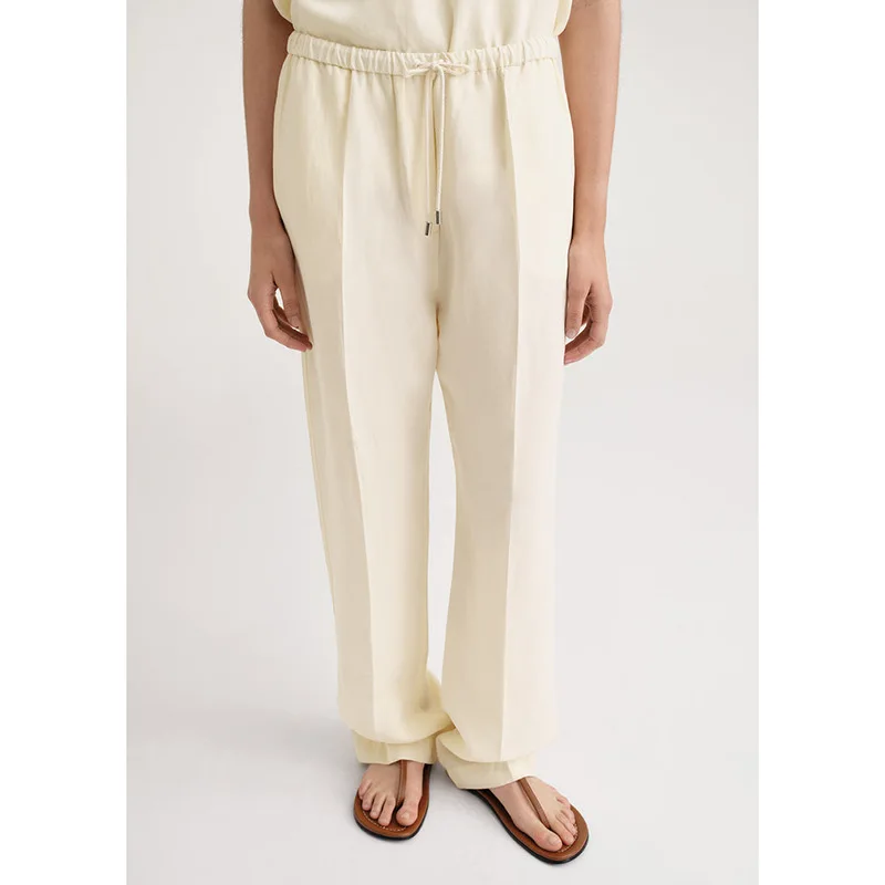 

Totem-Women's High Waisted Wide Leg Pants, Button Up Straight Leg Trousers, Cotton Linen, Thin, Casual Joggers, Summer