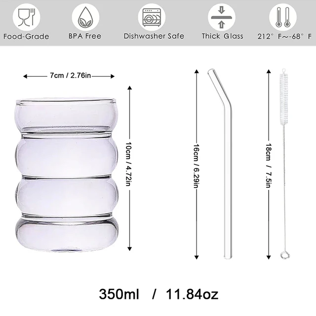 Set 4 Bicchieri In Vetro Con Cannucce - Design Onda Vintage Per Cocktail, Caffè Freddo E Succhi - Foto 12