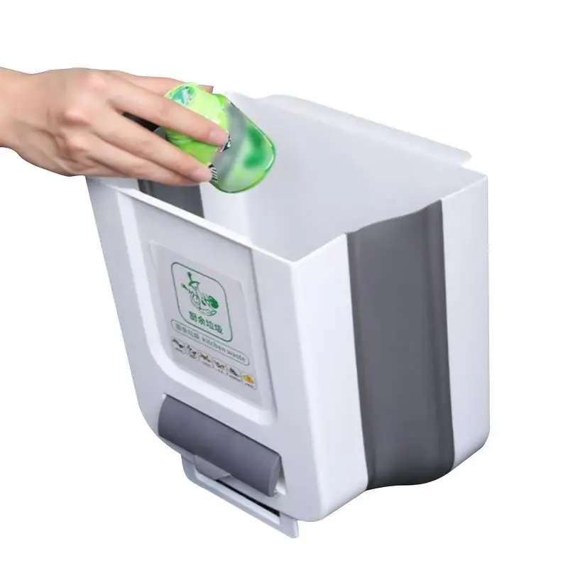 

Hangings Trash Can Kitchen Collapsible Waste Bin 10l Folding Small Garbage Can With Trash Bag Container For Cabinet Door Car