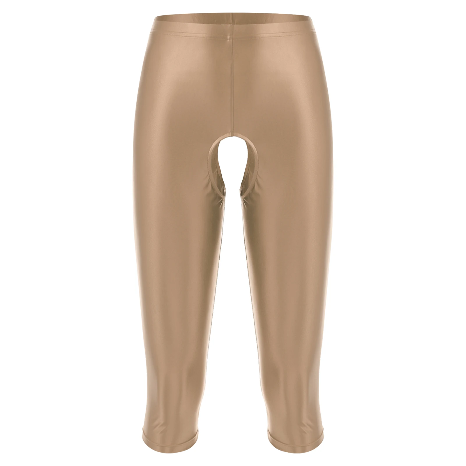 Womens Shiny Oily Glossy Crotchless Shorts Leggings Capris Slim Fit Hot Pants Open Crotch Lingerie Bottom Nightwear Clubwear