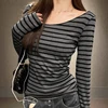 Spring Fall Women's New Japanese Basic Models Slim Long-Sleeved Striped t-Shirt Strapless Korean Street Style y2k Thin Tops 3