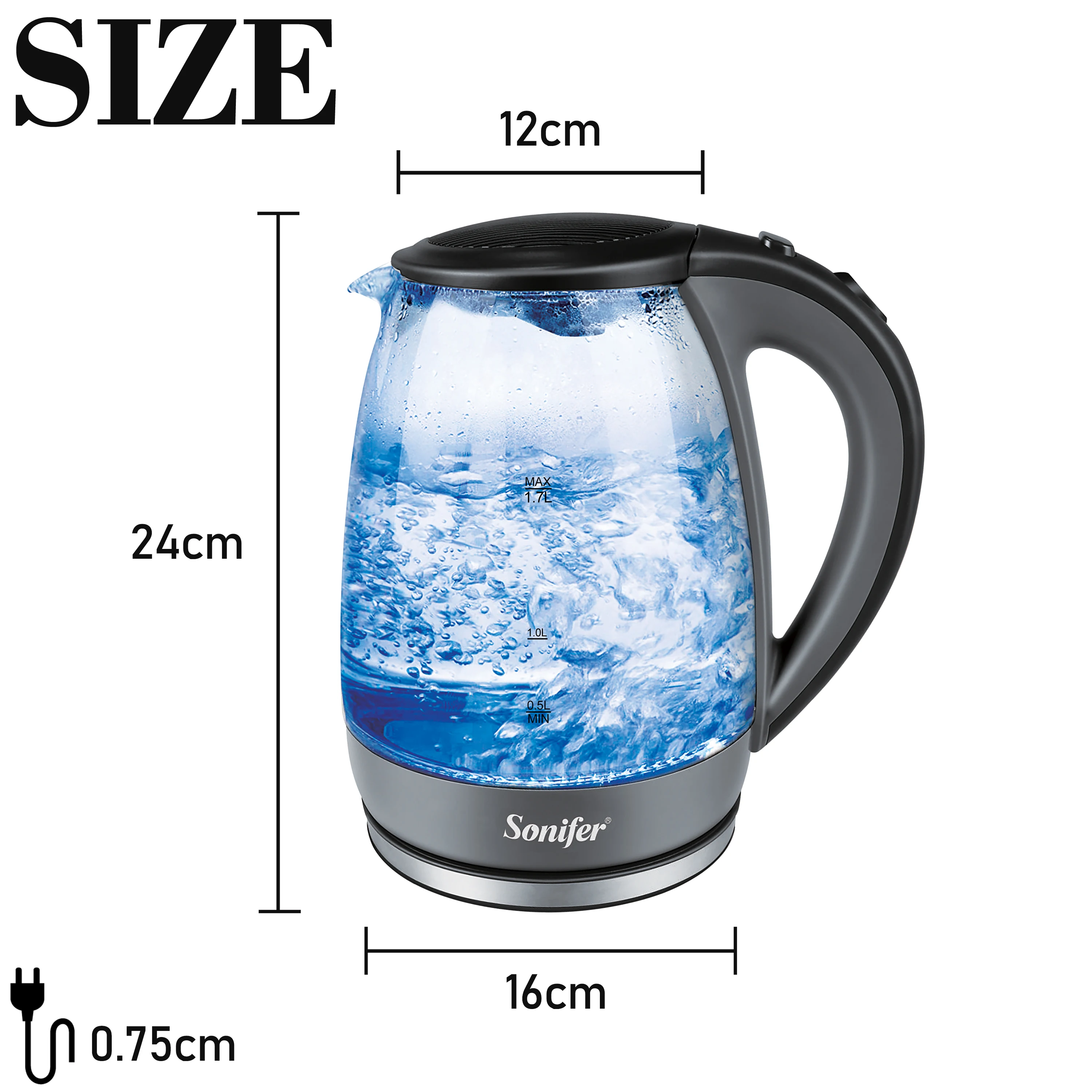 1.7L 220V Electric Kettle Stainless Steel Glass Health Preserving Pot  Electric Water Heater with Blue