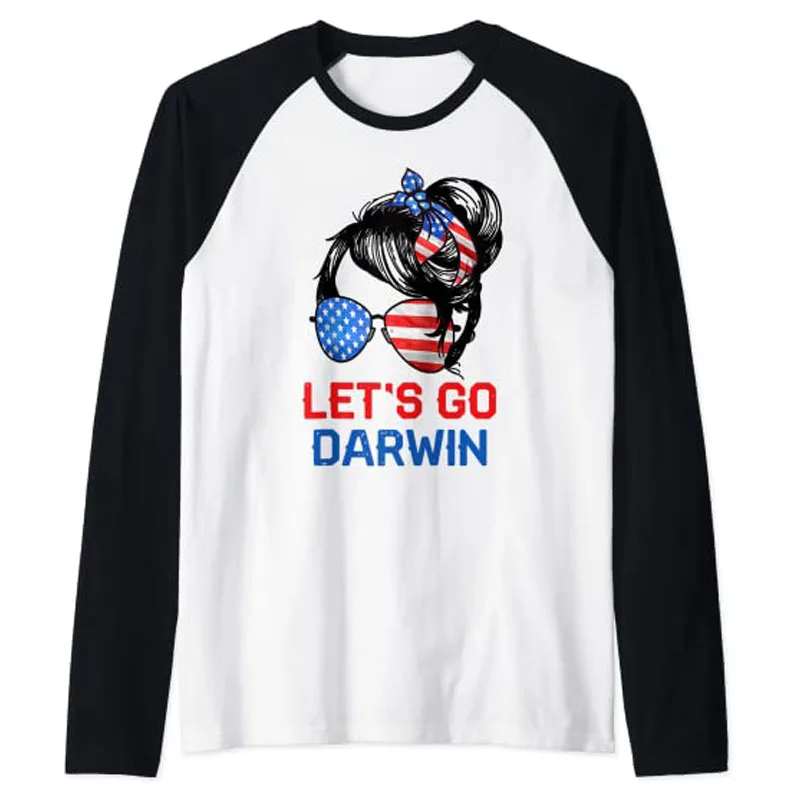 Let'S Go Darwin Shirt Donna Ragazza Usa Flag Disordinato Bun Raglan Baseball Tee Tops