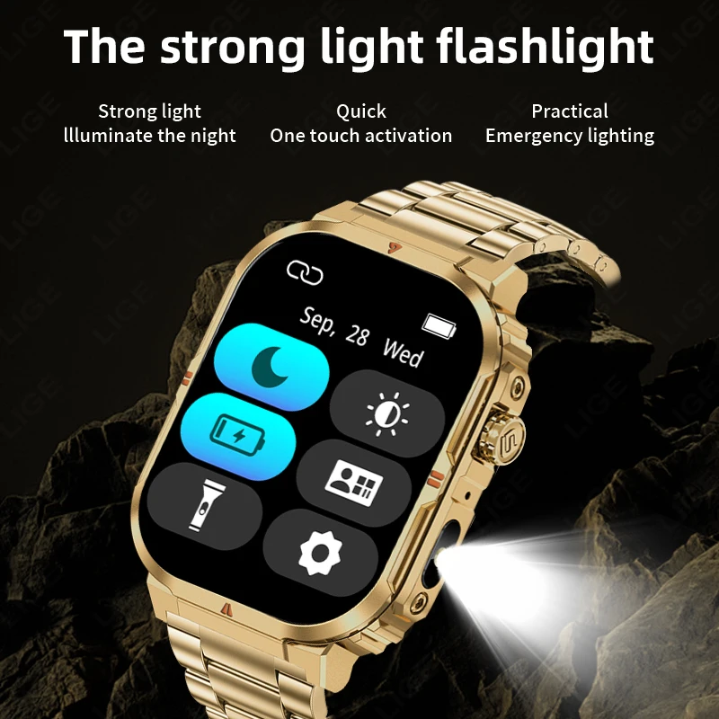LIGE New Sports Smart Watch 2.01" HD Make Answer Call Voice Assistant Flashlight Outdoor 370mAh Battery Smartwatch For Men Women