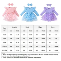 0-18M Baby Dress With Headband Long Sleeve Blue Flower Dress Infant Party Dresses Bow Floral Mesh for Newborn Birthday Party 3