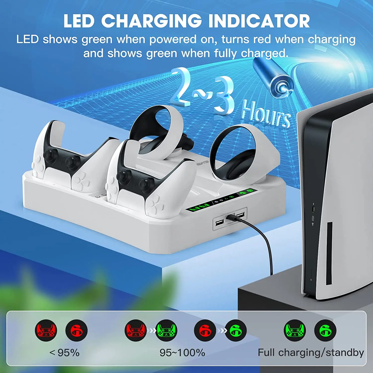 Charging Station For PS5 Console Multi-function Cooling Base For PSVR2/PS5  Handle Charging Stand+Game Disc/Helmet Storage Rack