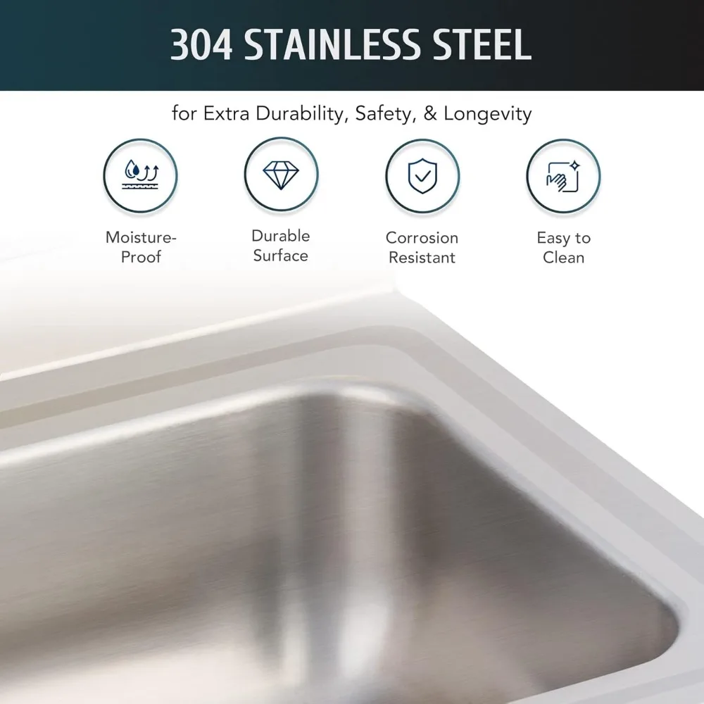 Commercial Hand Wash Sink, 17x15 Inch Wall Mount Kitchen Sink for Restaurant Bar RV Bathroom Laundry Room 4
