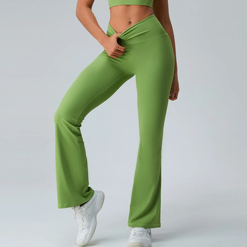 

INLUMINE Threaded High-Waist Hip-Raising Yoga Bell-Bottom Pants For Women, Slimming, Wide-Leg Pants, Sports And Fitness Leggings