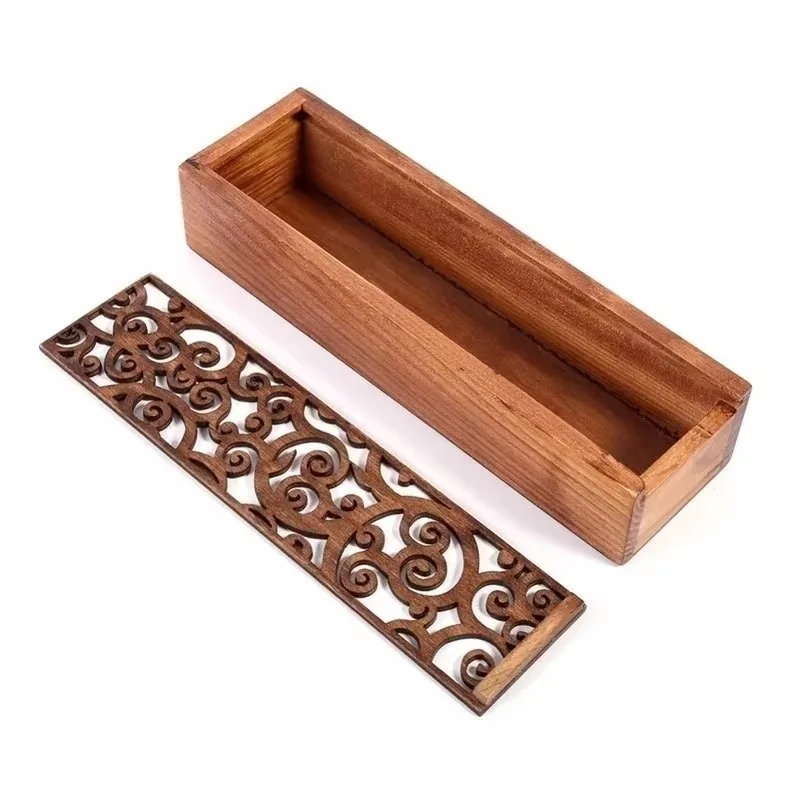 Retro Hollow Wooden Pencil Box Portable Storage Box Student Cute Multifunctional Stationery Desk Accessories School Supplies
