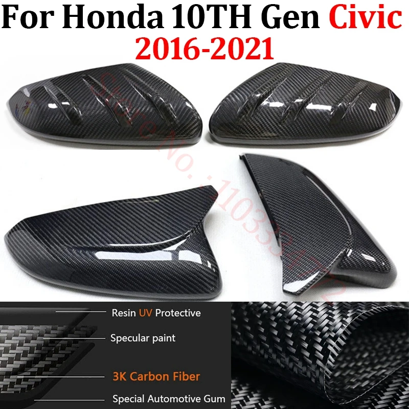 

Rearview Mirror Cover For Honda 10TH Gen Civic 2016-2021 Real Carbon Fiber Side Mirror Shells Add on Frame Replacement Case