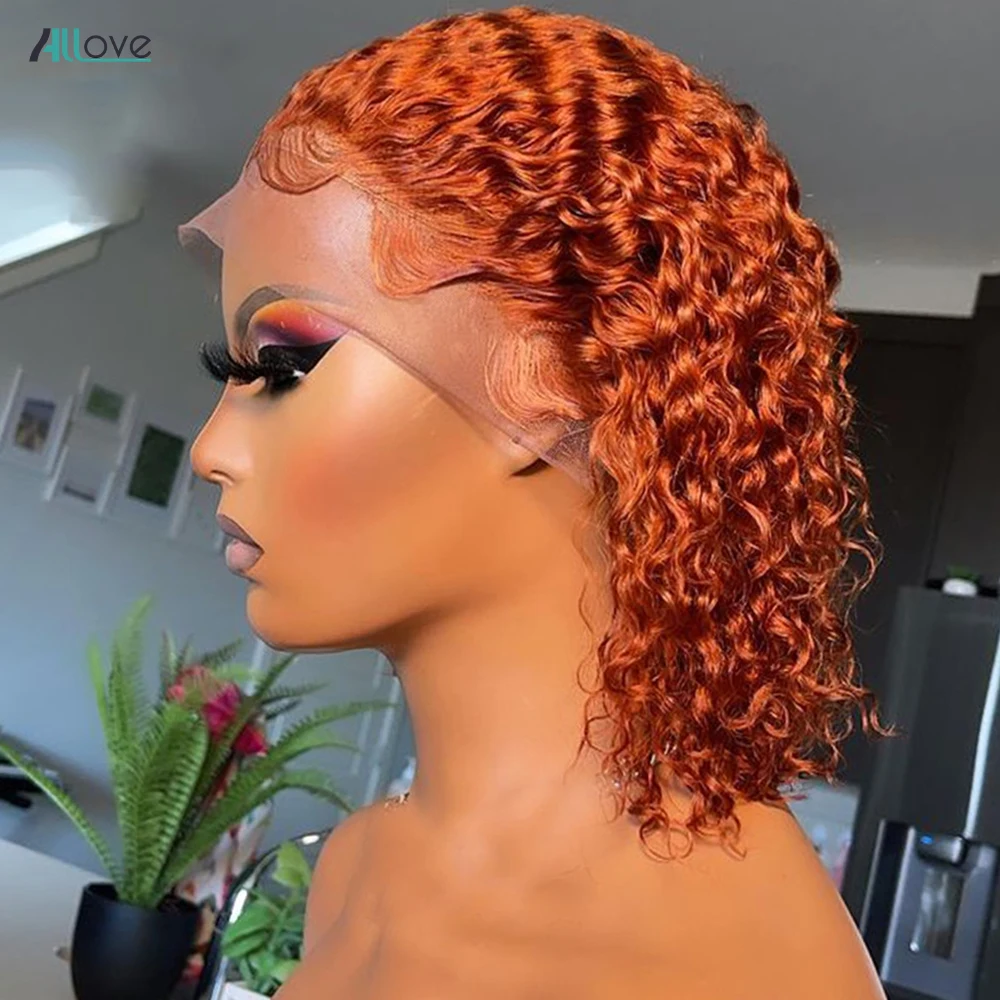 

Парик Allove Ginger, вьющиеся волосы, парик из человеческих волос 13x 4, парик на сетке спереди, предварительно выщипанные бразильские прозрачные короткие парики 4x4 Для Женщин