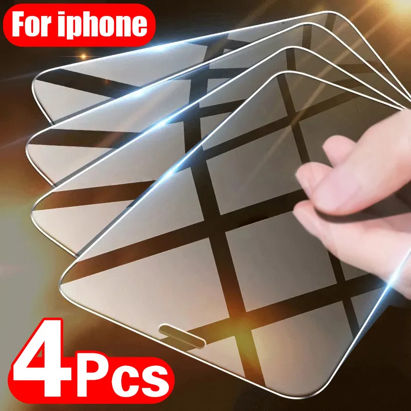 4PCS Verre Trempé pour iPhone 11 12 13 14 15 Pro XR X XS Max Protecteur D'écran sur pour iPhone 12 13 Mini 7 8 6 Plus SE Verre 1