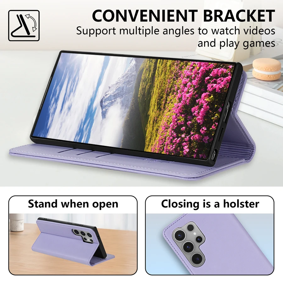 Leather Wallet Case with Card Slot & Magnetic Flip Cover, Skin-Friendly Design