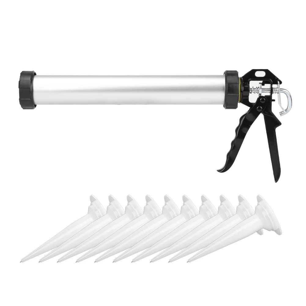 Aluminum Tube Silicone Caulking Gun 600ml Caulk Tool With 10 Nozzles Air Caulking gun Silicone Gun Tools caulking tools caulking gun nozzles caulking gun