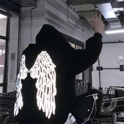 Black Reflective Wings Print Hoodie Women Winter Autumn White Tops Ulzzang Hip Hop Harajuku Pullover Couple Hoodie Sweatshirts
