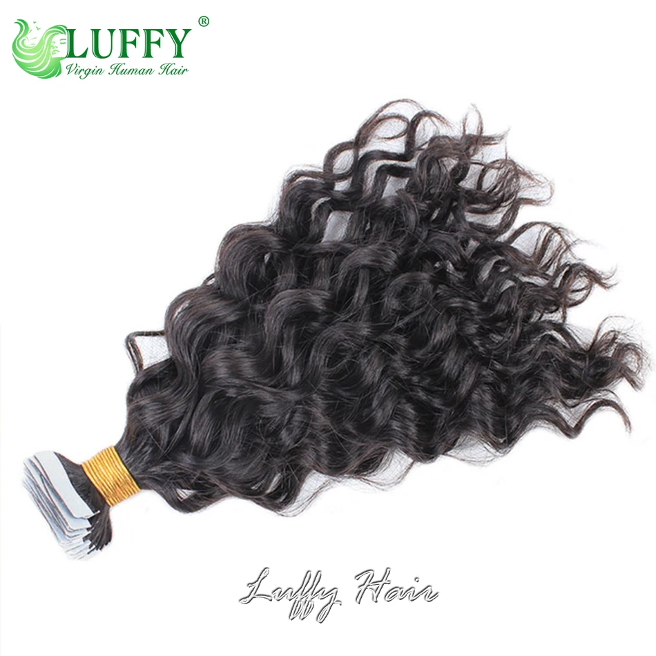 Water Wave Tape In Human Hair Extensions Curly Brazilian Remy Hair for Black Women Invisible Skin Weft Tape Ins Human
