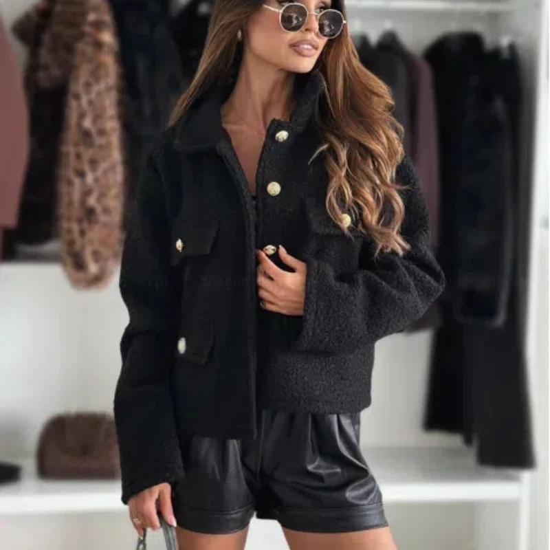 Autumn and Winter New Women's Fashionable Temperament Solid Color Loose Short Woolen Coat 175