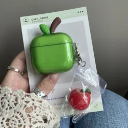Translucent Red Green Apple Earphone Case with Cute Pendant - AirPods 3 (Green C)