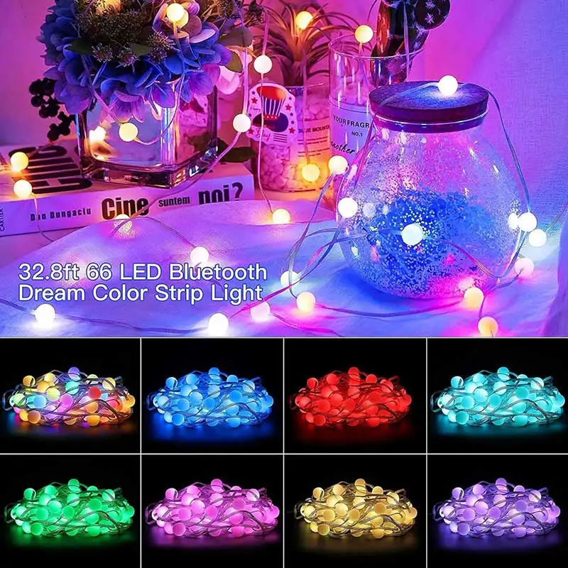 Description Picture 2 of itemRGBIC Globe Ball String Lights Solar Fairy String Light Plug In With Remote Bluetooth Waterproof Garland String For Christma