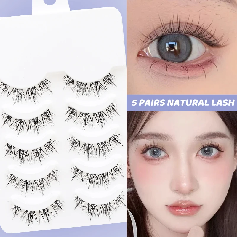 5 Paar Blaue Gemischte Farbige Künstliche Wimpern Natürliche Stachelige Manga-Wimpern Weiche Flauschige Streifenwimpern für Cosplay & Party-Make-up