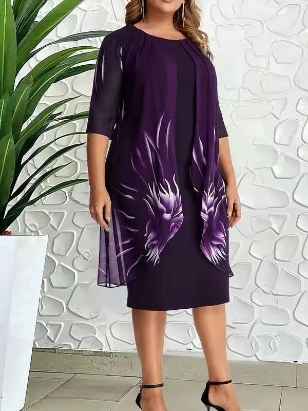 Loose Large Size Dress Casual Daily Print Spring Summer Woman Clothes Mid-sleeve Round Neck Mid-waist Pullover Short Dresses - Image 3