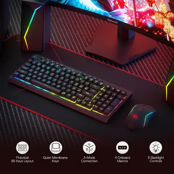 Redragon S142 Wireless Gaming Keyboard & Mouse Combo, 98 Keys K515 PRO Wireless RGB Membrane Keyboard 6