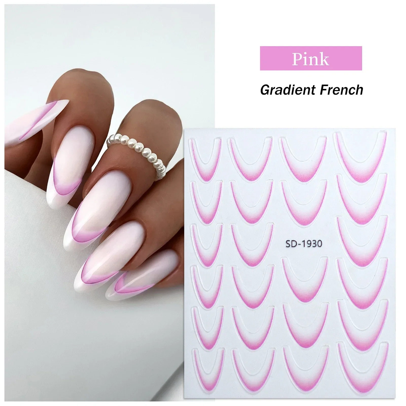 Gradient French Line Manicure Nail Art Stickers - Self-Adhesive Decals