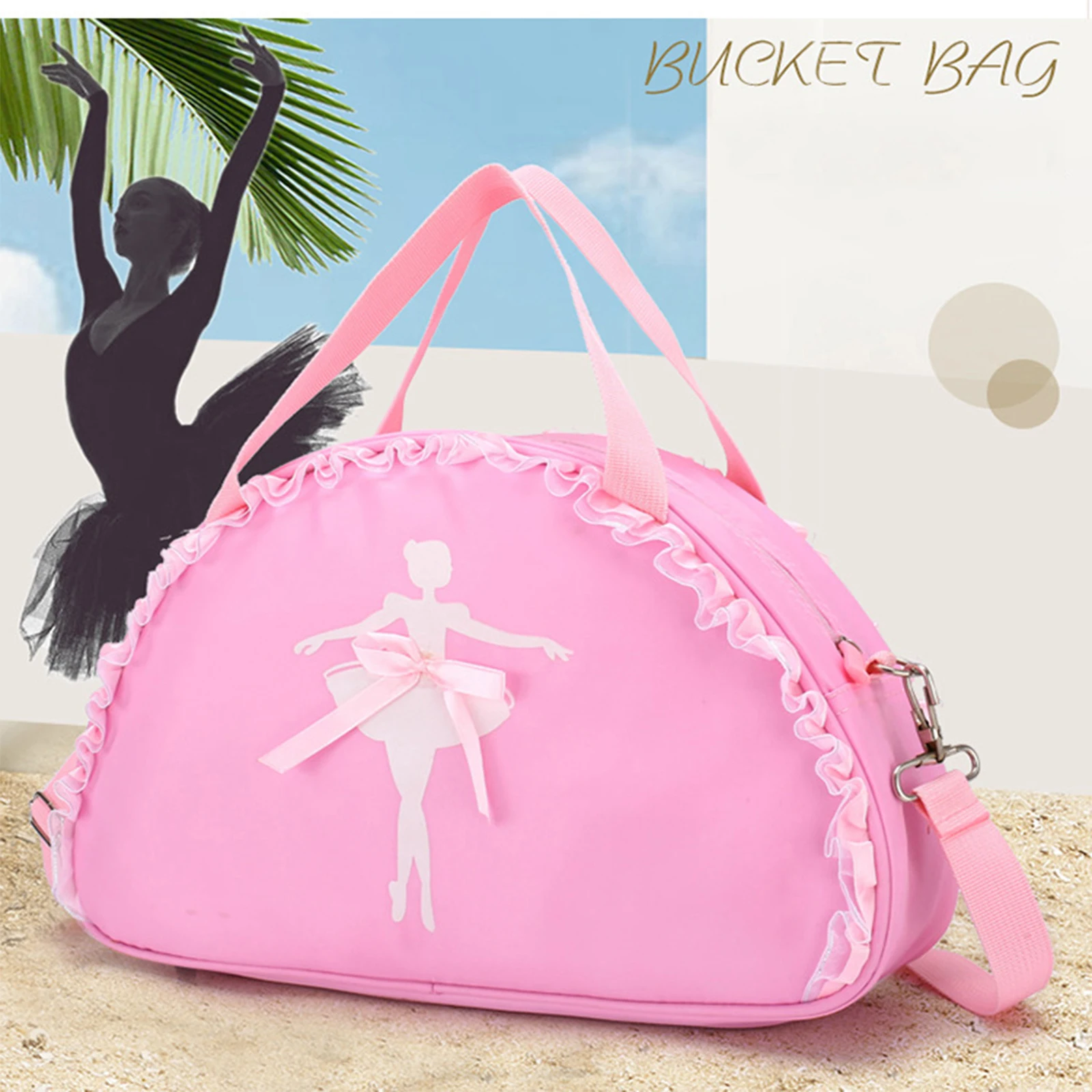 Zaino Balletto Per Bambine Con Ricamo Ballerina E Fiocco - Borsa Danza In Nylon Impermeabile, 26x32x13 Cm, Rosa/Arancione/Verde
