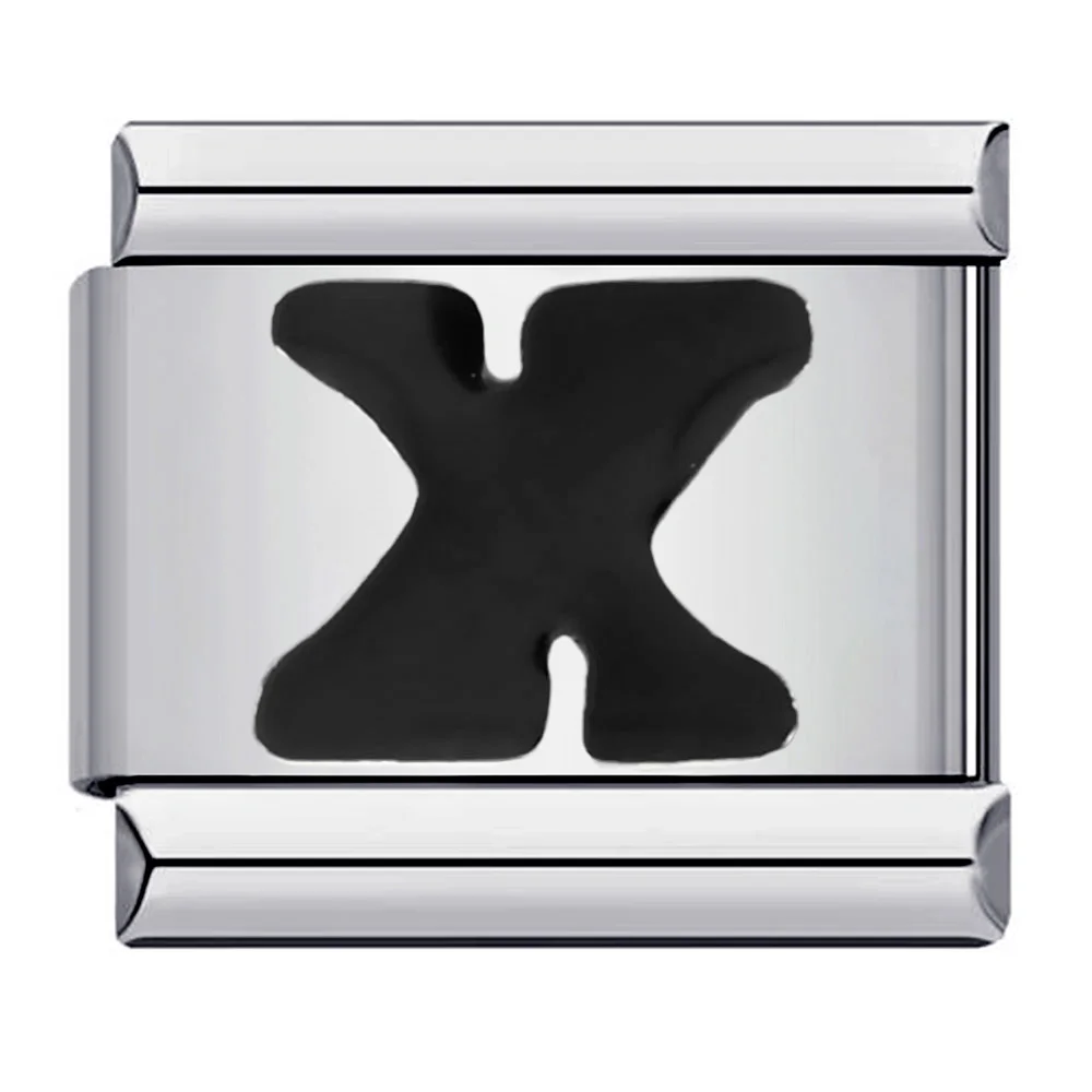 Elegant Glaze Black Italian Letter Charms Stainless Steel Bracelet for Women and Men Jewelry Making