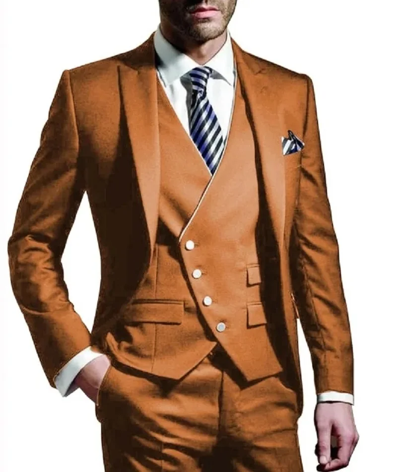 3 Pieces Men Suit Notched Lable Navy Groomsuit Blazer One Button Formal Business Suits Tuxedo ( Blazer+vest+Pant)suits For Men