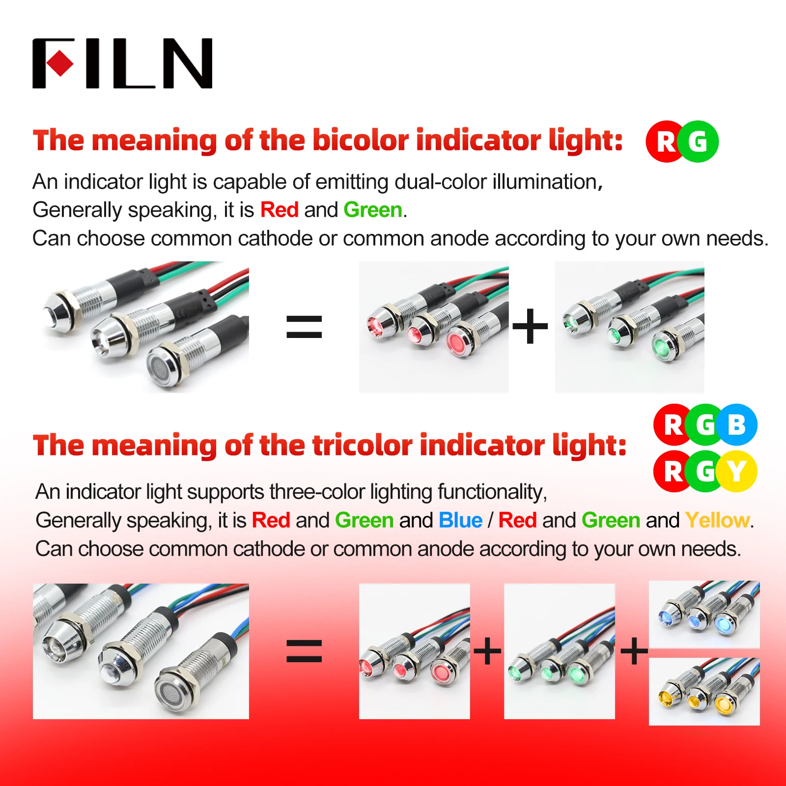 รูปสินค้า ไฟแสดงสถานะ LED ขนาด 8 มม. หลายสี สำหรับระบบไฟฟ้า
