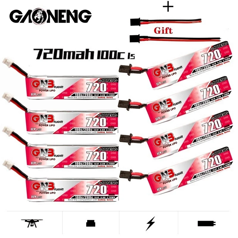 

8PCS GNB Max 200C 1S HV Lipo Battery 3.8V 720mah With Charger GNB27 Plug for Quadcopter FPV Drone Tinywhoop Frame RC Drone