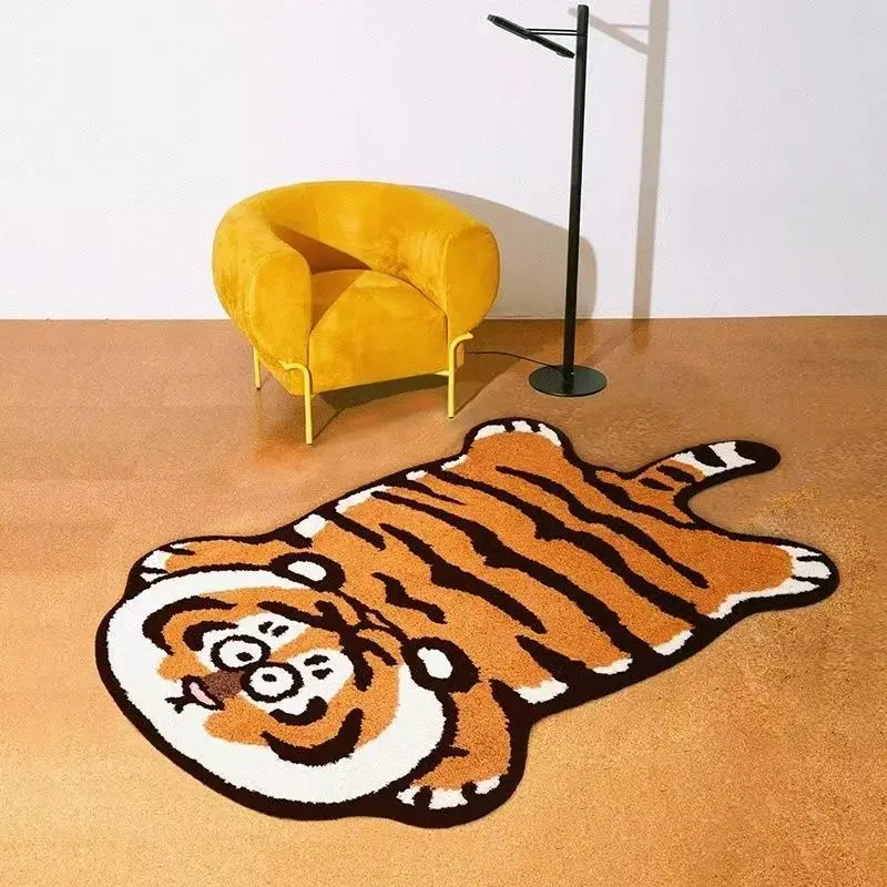 Floor Mat VIKAMA Faux Cashmere Fat Tiger Cartoon Shaped Floor Mat Children's Bedside Rug & Absorbent Bathroom
