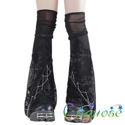 Summer Japanese Kawaii Cute Girls Punk Gothic Black Skull Pattern Lace Stitching Mesh Over the Knee Sets Socks legging