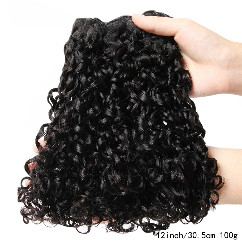 Brazilian Double Drawn Hair Weave Pixie Curls Bundles with Closure Pixie Curly Human Hair 3 Bundle With 4x4 Lace Closure 300g
