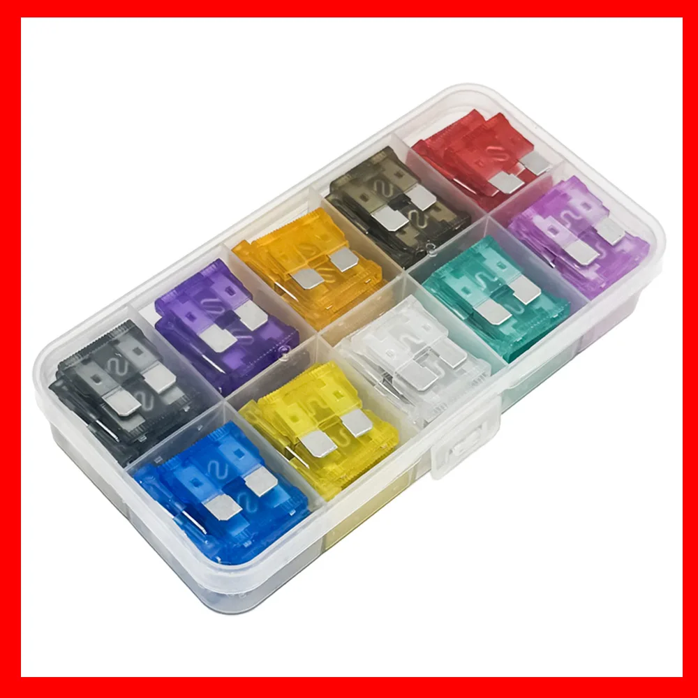 100pcs Car Fuse Assortment Set Profile Middle Size Blade Type Fuse Auto Car Truck 2-35A with Box Clip