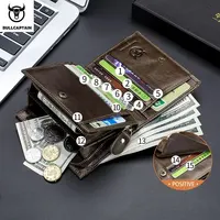 BULLCAPTAIN Men RFID Blocking Bifold Wallet Genuine Leather Card Holder Wallets with 15 Card Slots 2