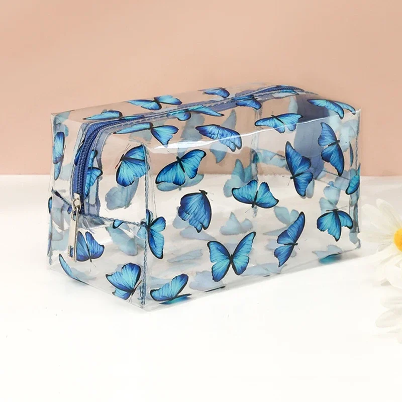 Clear Makeup Bag Fashion Transparent Travel Portable Mini Wash Storage Bags Strawberry Flower Print Women Zipper Cosmetic Bag hoswag transparent cosmetic bag daisy pvc clear makeup bags beauty case travel make up organizer storage bath toiletry wash bag