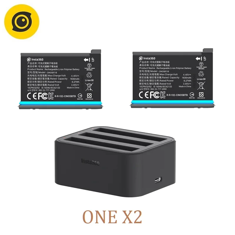 인스타 360 원 X2 용 대용량 배터리 및 고속 충전 허브, 오리지널 액세서리, Insta360 원 X2, 1630mAh