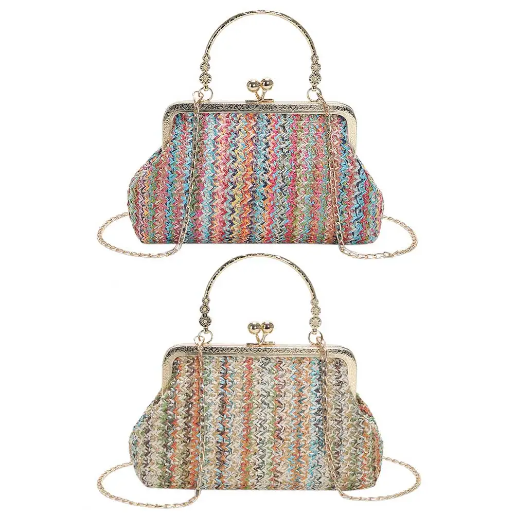 Women Fashion Satchel Bags Colourful Ladies Hobo Bag Straw Girl High-quality Large Bag Casual Hasp for Summer Beach Vacation