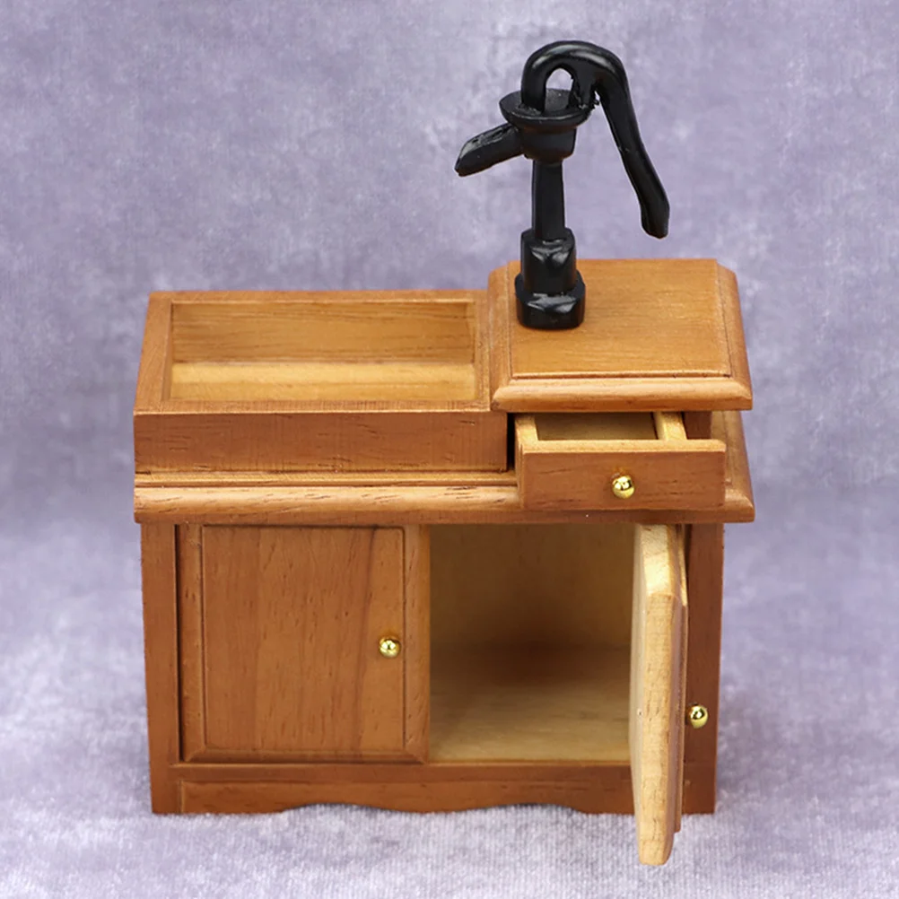 

Maroon Wood Sink Desktop Decoration Miniature Wooden Bathroom Cabinet Table House Furniture Ornament Supply