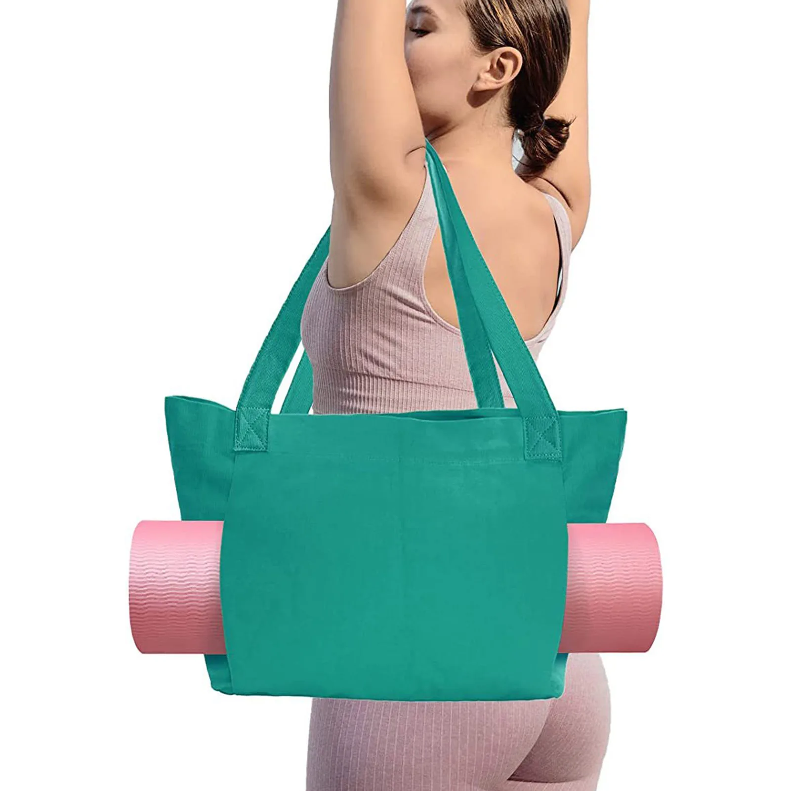 Yoga Women Canvas Tote Shoulder Bag Fashion Gym Bag with Yoga Mat