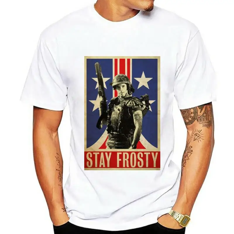 Aliens T-Shirt Movie White 80S Film Marines Stay Frosty Space Planet Retro Tee