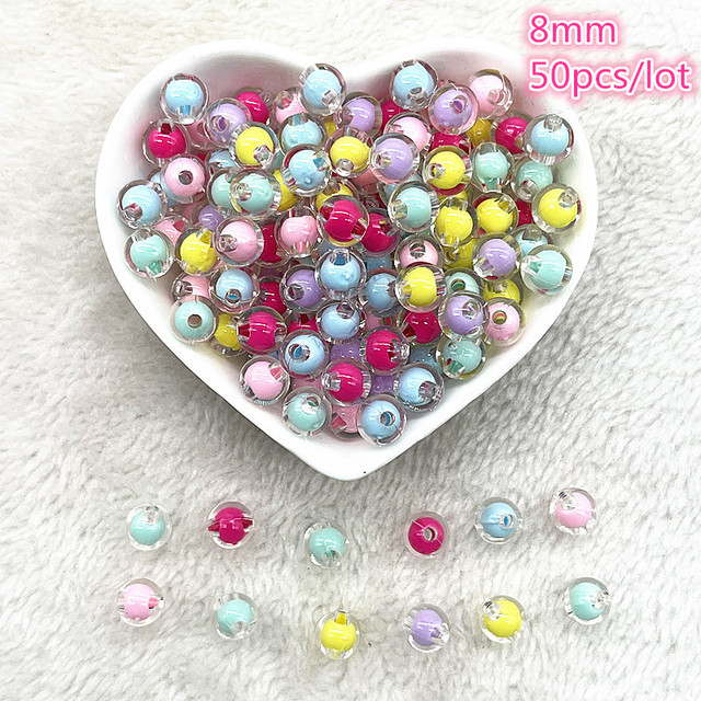6mm--10mm Color Mixing Round Charms Acrylic Beads Loose Spacer Beads for Jewelry Makeing DIY Handmade Bracelet Accessories