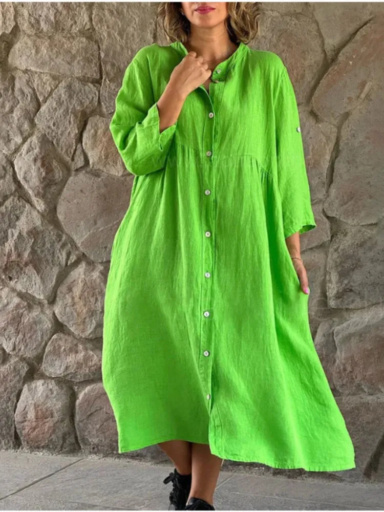 Spring Summer Women Cotton Linen Dress 2024 Fashion Loose
