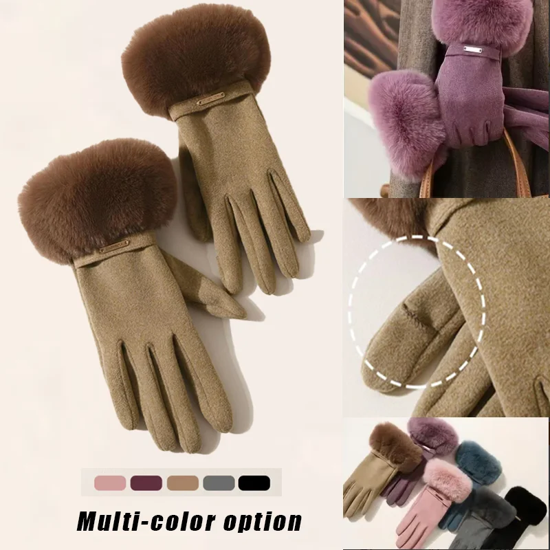 Women Touchscreen Gloves-Soft Double-Layered Faux Rabbit Fur For Ultimate Cold Weather Protection,Windproof,Water-Resistant - 2